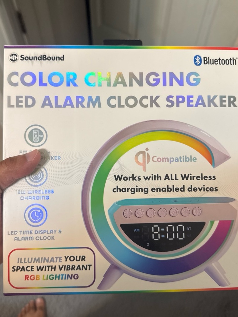 Color Changing LED Alarm Clock Speaker - White